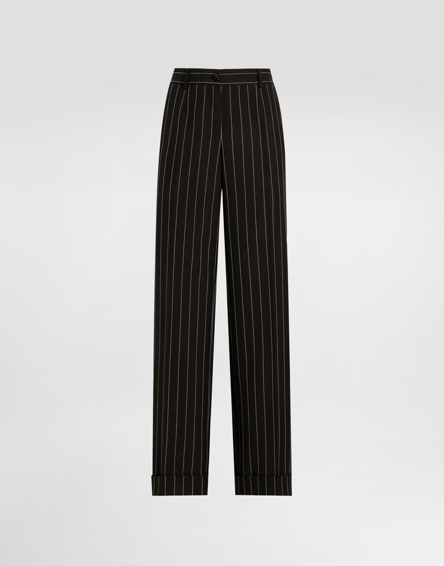 Straight-leg pinstripe wool pants with turn-ups