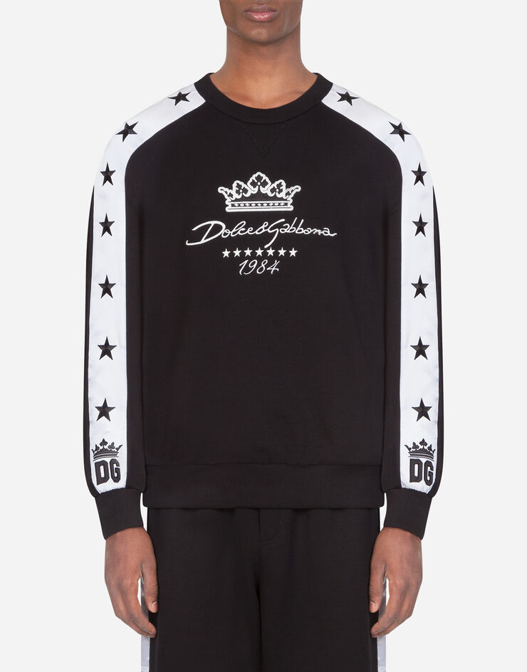 Dolce & Gabbana JERSEY SWEATER WITH DOLCE&GABBANA EMBROIDERY BLACK G9OI5ZFU7DU