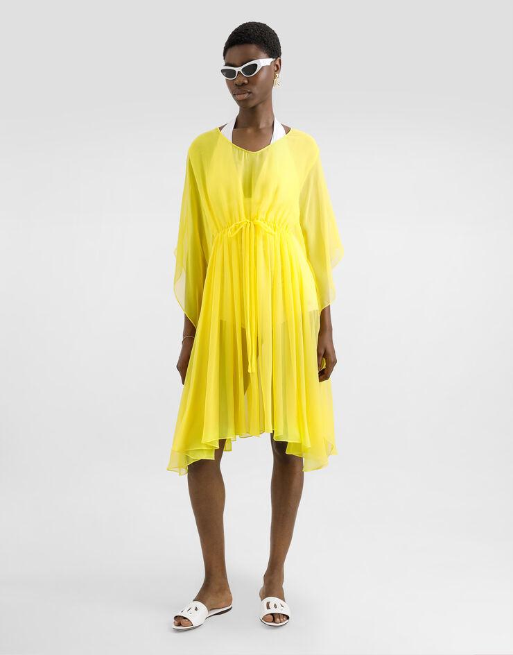 Dolce & Gabbana Caftán corto de chifón de seda con cordón ajustable Amarillo F6TLXTFU1AT