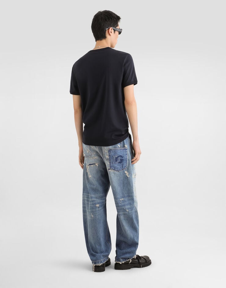Dolce & Gabbana Cotton t-shirt with patch Blue G8PV1ZG7Q2N