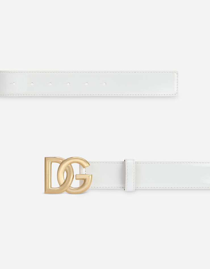Dolce & Gabbana Shiny calfskin belt with DG logo White BE1466A1037