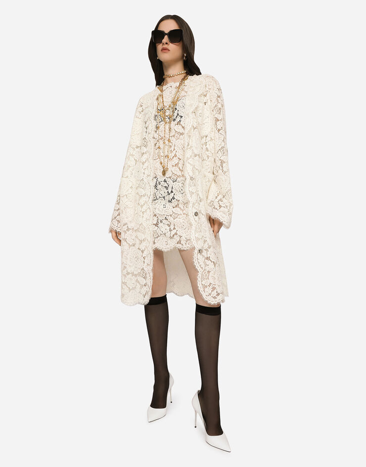 Dolce & Gabbana Lace dress with floral pattern White F6ATYTFLRE1