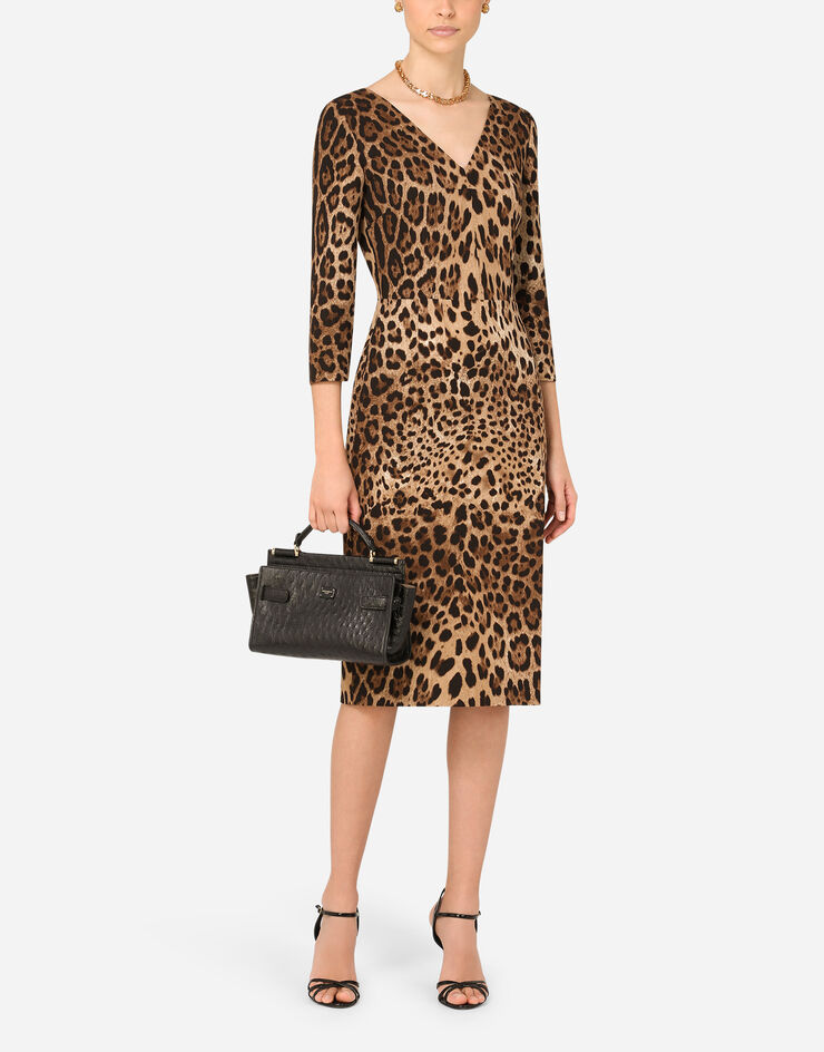 Dolce & Gabbana Vestido midi de cady estampado leopardo Multicolor F6I6QTFSRKI