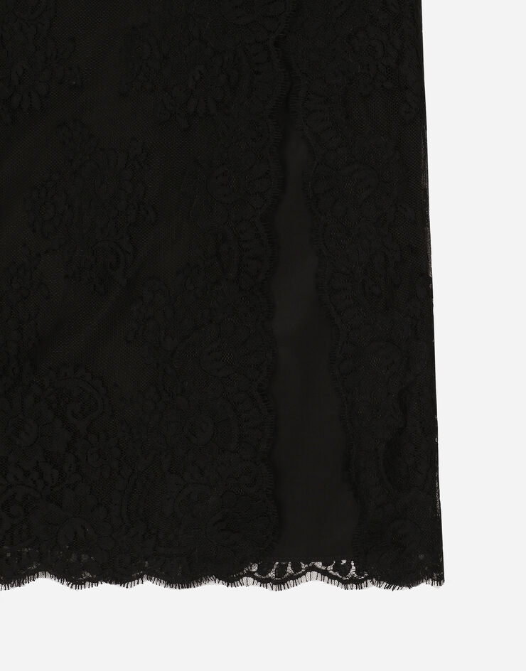 Dolce & Gabbana 레이스 미드카프 슬립 드레스 블랙 F6JAOTHLMO7