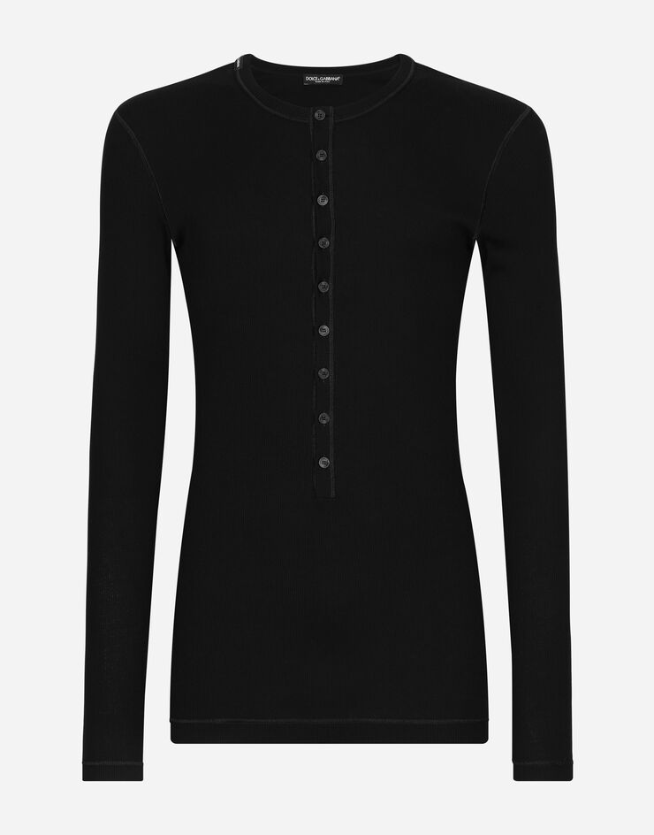Dolce & Gabbana T-shirt serafino in cotone a costine Nero G8PG8TFU7AV