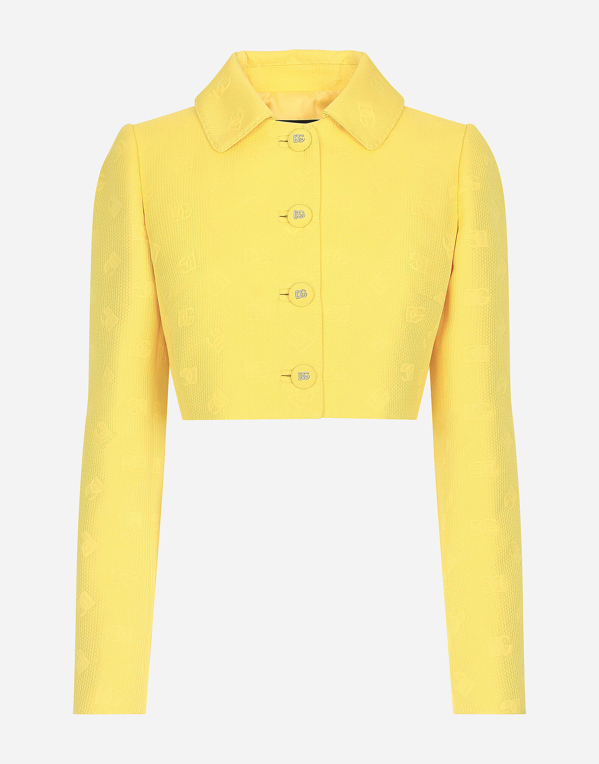 Dolce & Gabbana Short quilted jacquard jacket with DG logo Yellow F29UCTHJMOK