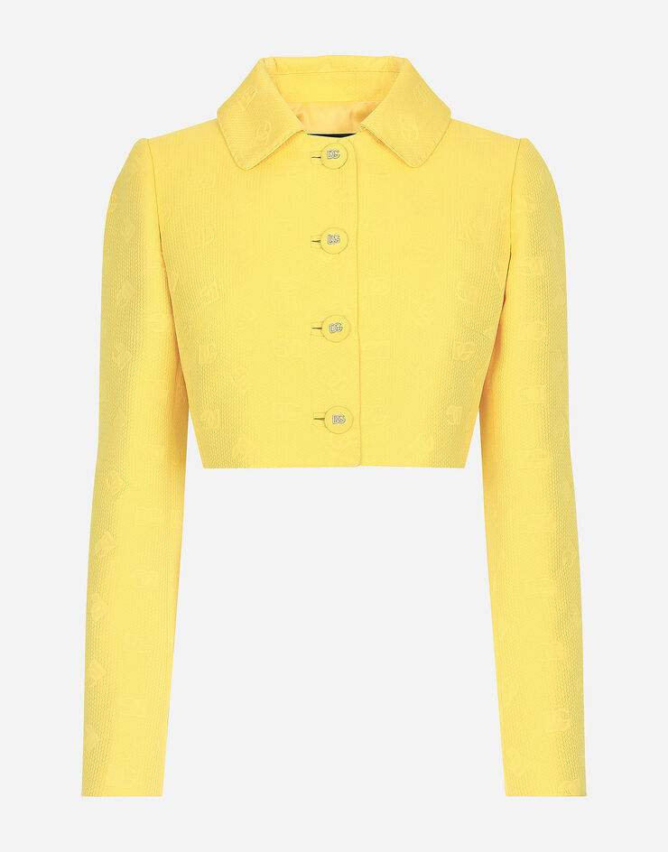 Dolce & Gabbana Short quilted jacquard jacket with DG logo Yellow F26DHTHJMOW