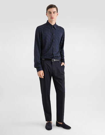 Dolce & Gabbana Camisa Martini en jacquard de seda con logotipo Blue G5ML1TFJ1KC