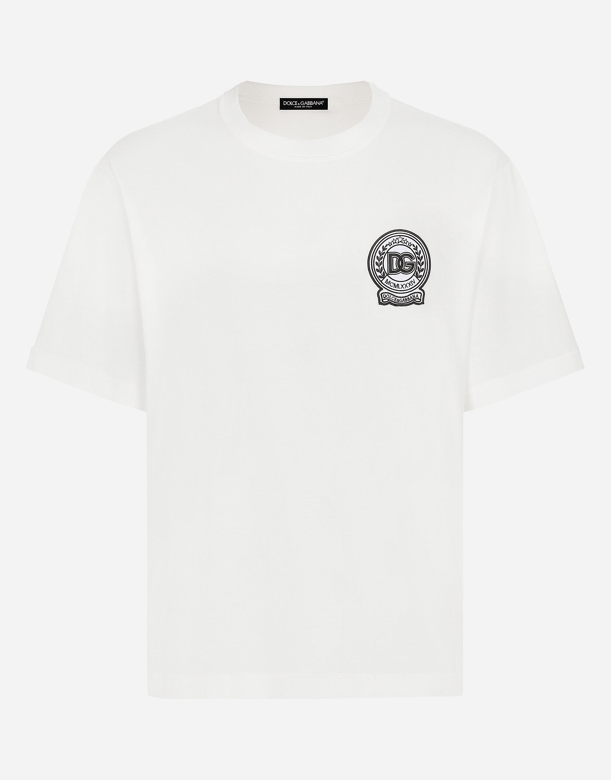 Cotton T shirt with logo embroidery print in White for Men Dolce Gabbana US