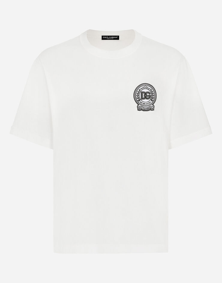Dolce & Gabbana Camiseta de algodón con logotipo bordado Blanco G8PN9ZG7NYE