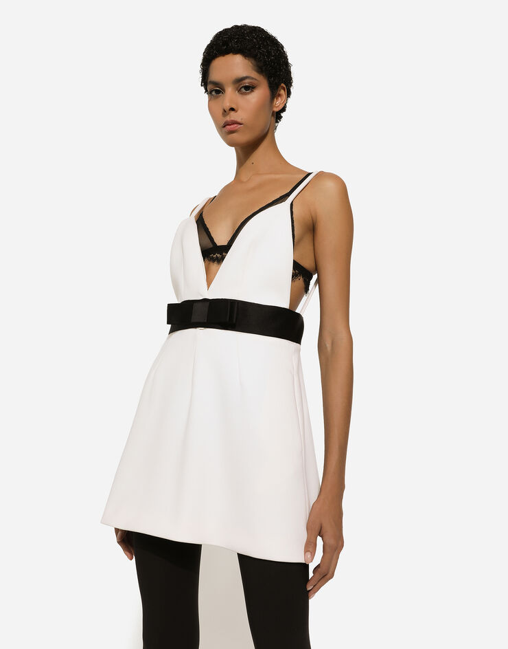 Dolce & Gabbana Vestido corto en paño de lana con tirantes y cinturón de raso Blanco F6JEYTFUBGE