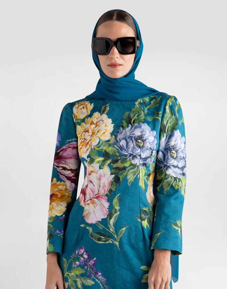 Dolce & Gabbana Peony and rose-print brocade long dress Multicolor I6KZBWFSFO1