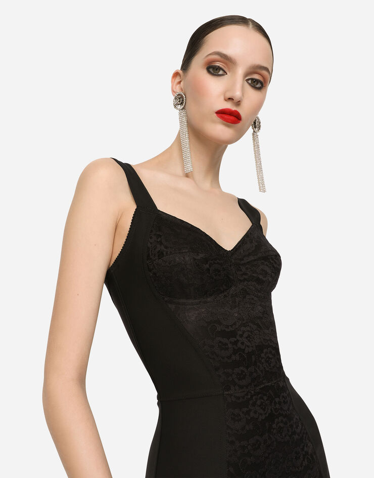 Dolce & Gabbana Bodi de cinta vaina y encaje Negro F7X07TG9798