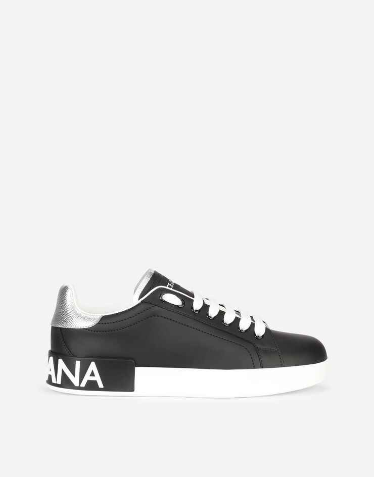 Calfskin nappa Portofino sneakers in Black/Silver for Women | Dolce ...