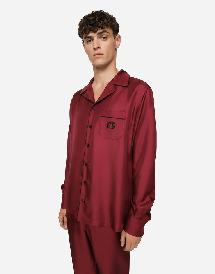 Dolce & Gabbana Chemise en soie avec écusson griffé du logo DG brodé Bordeaux G5IF1ZGF856