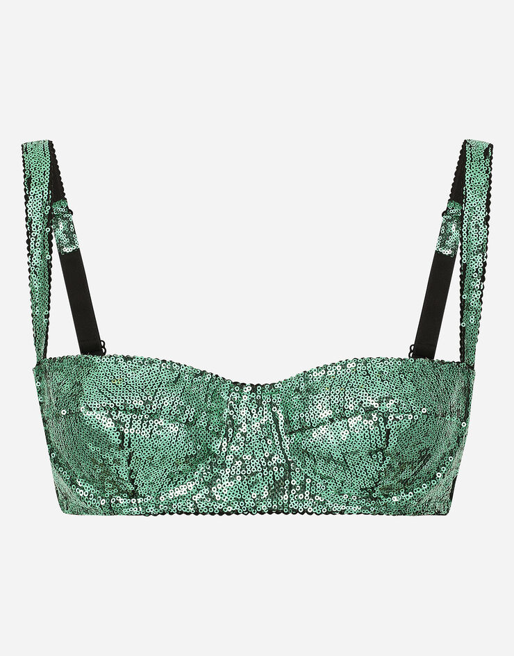 Sequined semi-padded balconette bra in Green for for Women