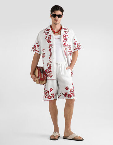 Dolce & Gabbana قميص Hawaii من كتان بتفاصيل مفرغة White G5OV8ZGK409