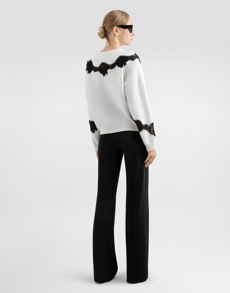 Dolce & Gabbana Wool sweater with DG logo and lace inserts White FXX29ZJCVT5