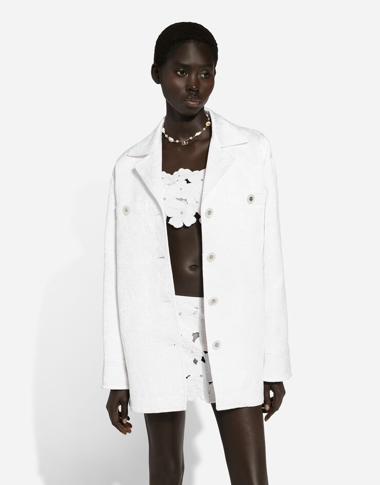 Dolce & Gabbana Minigonna in cotone con ricamo floreale e decori strass Bianco F4CC8ZGDCKA