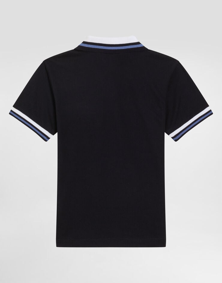 Dolce & Gabbana Piqué polo shirt with Dolce&Gabbana embroidery Blue L4JTGWG7PDD