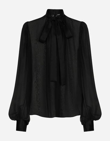 Dolce & Gabbana Blusa en chifón de seda con lazada en el cuello Negro F7AI3THLMAA