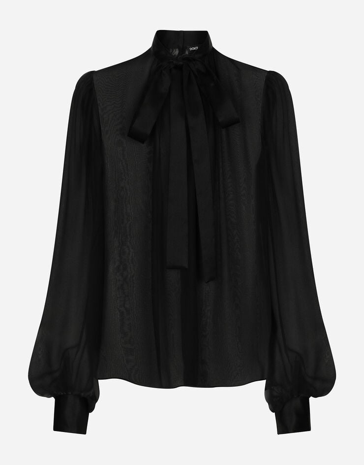 Dolce & Gabbana Blusa en chifón de seda con lazada en el cuello Negro F7AG0TFU1AT