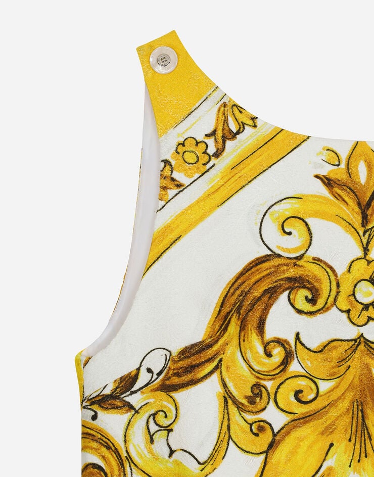 Dolce & Gabbana Kurzes Kleid aus Brokat Majolika-Print Drucken F6JHPTFPTAZ