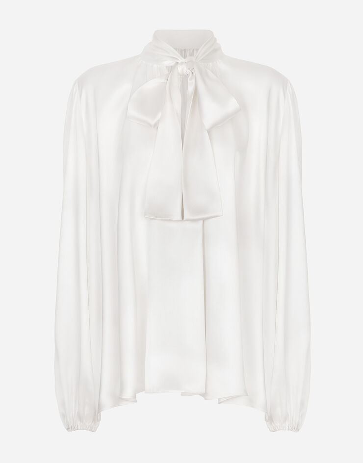Dolce & Gabbana Silk blouse with pussy-bow Weiss F5P96TFU1NU