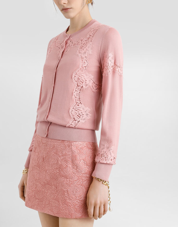 Dolce & Gabbana Wool cardigan with lace inlay Pink FXV05TJDVB0