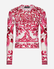 Dolce & Gabbana Crew-neck silk sweater with Majolica print Black FXF72TJCMY0