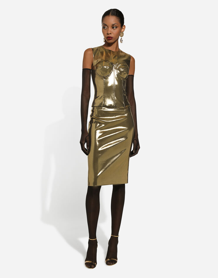 Dolce&Gabbana Foiled satin calf-length skirt Gold F4CRVTFURMT