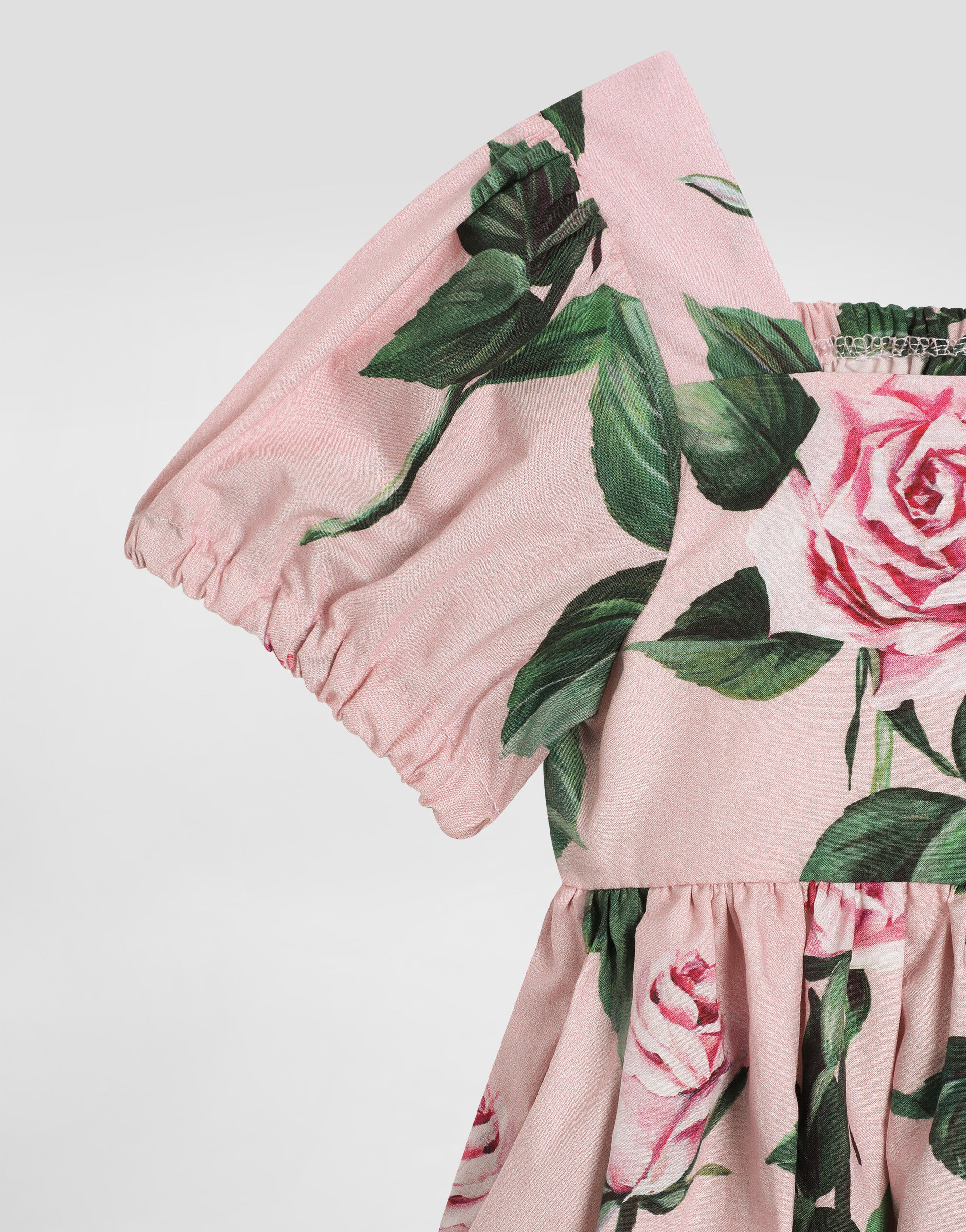 2025SS D&G kids ROSEプリントコンビドレス PI (C-10Y) Rose-print poplin dress in Print for Girls | Dolce&Gabbana® US