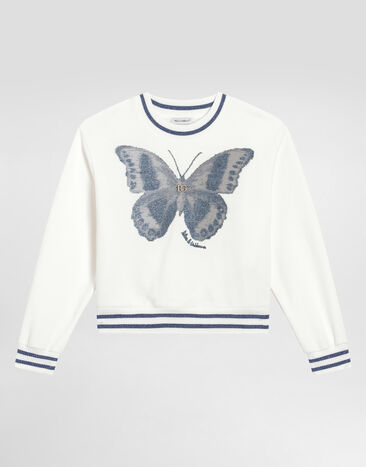 Dolce & Gabbana Round-neck sweatshirt with butterfly and DG logo White L5JTNKG7O9K
