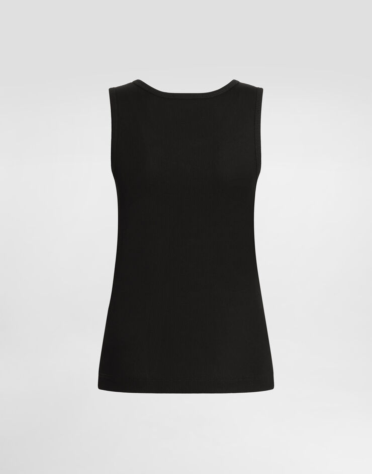Dolce & Gabbana تانك توب جيرسي بتضليع دقيق ودبوس شعار DG أسود F8V40TGDCX9