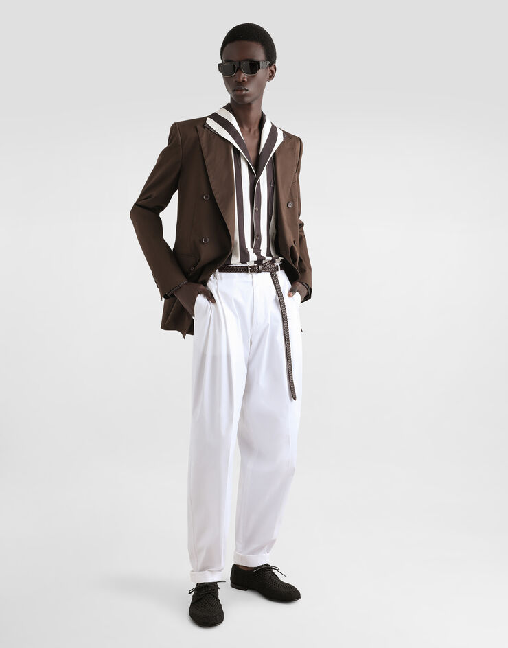 Dolce & Gabbana Camisa con tres botones y manga larga de dril de algodón con estampado raya Multicolor G5ND3TFSFOC