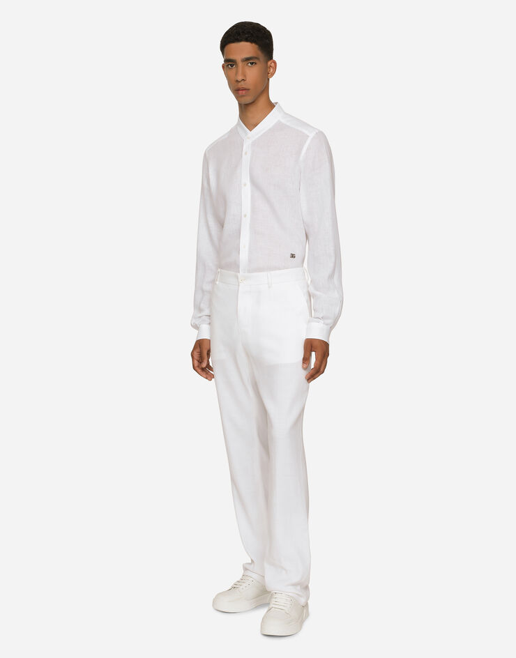 Dolce&Gabbana Linen Martini-fit shirt with DG hardware White G5KC5TGG866