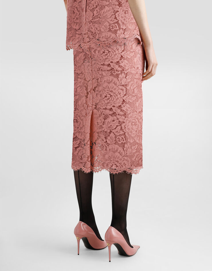 Dolce & Gabbana Logoed floral cordonet lace pencil skirt Multicolor F4B7ITHLM7L