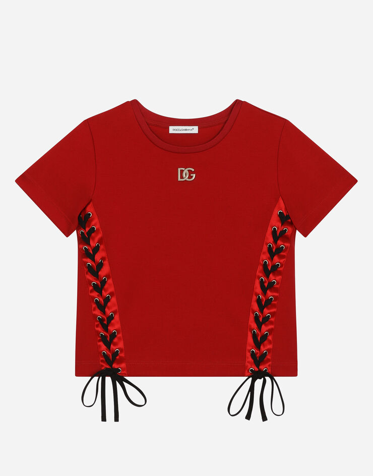 Dolce&Gabbana Short-sleeved jersey T-shirt with laces and eyelets Multicolor L5JTMFG7K5L