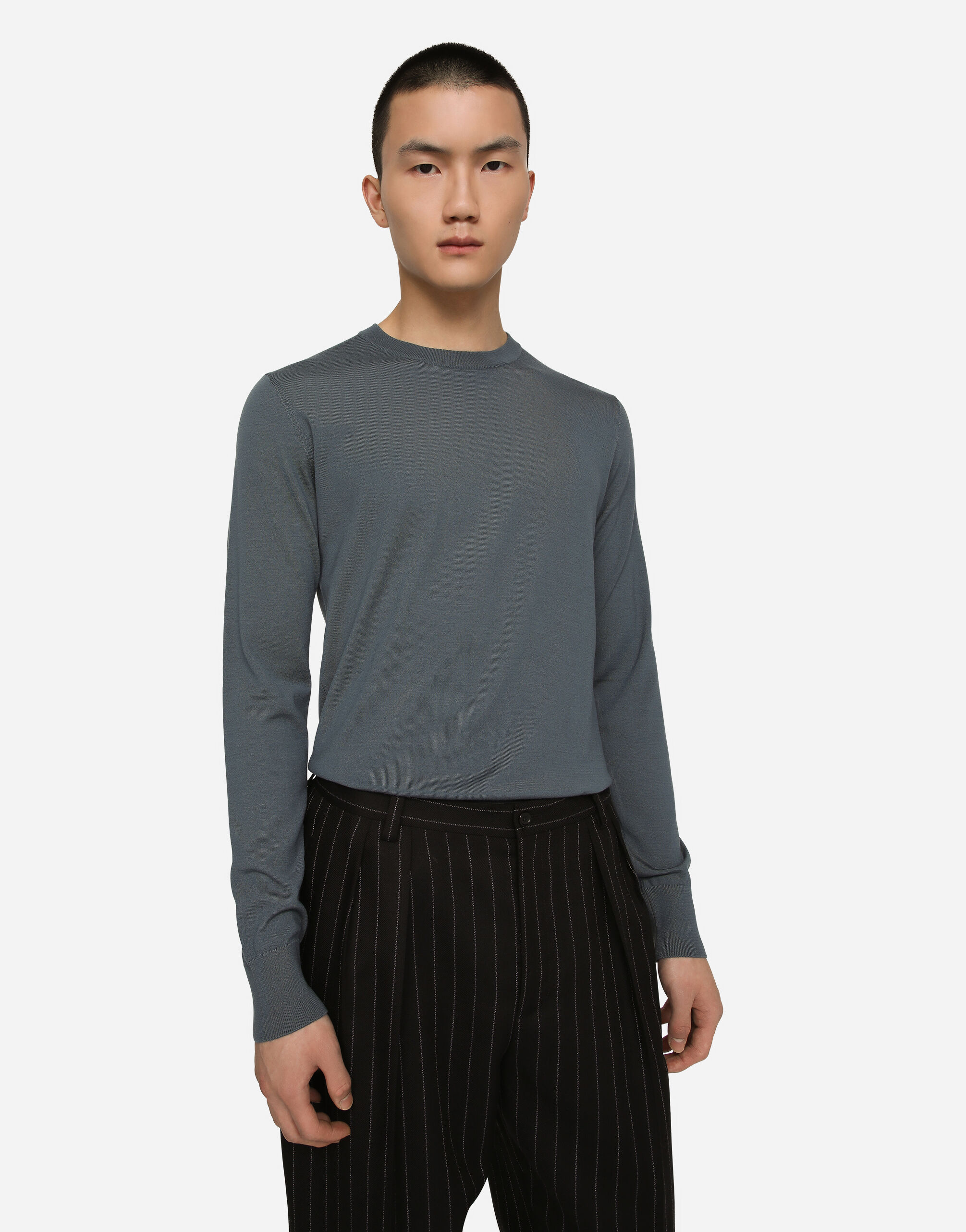 【ポイント10倍】 ニット ブルーのメンズ クルーネック Dolce&Gabbana® | ウール トップス