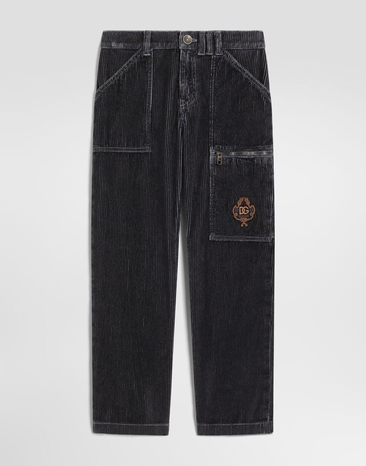 Dolce & Gabbana Velvet trousers with patch Multicolor L45P48LY115