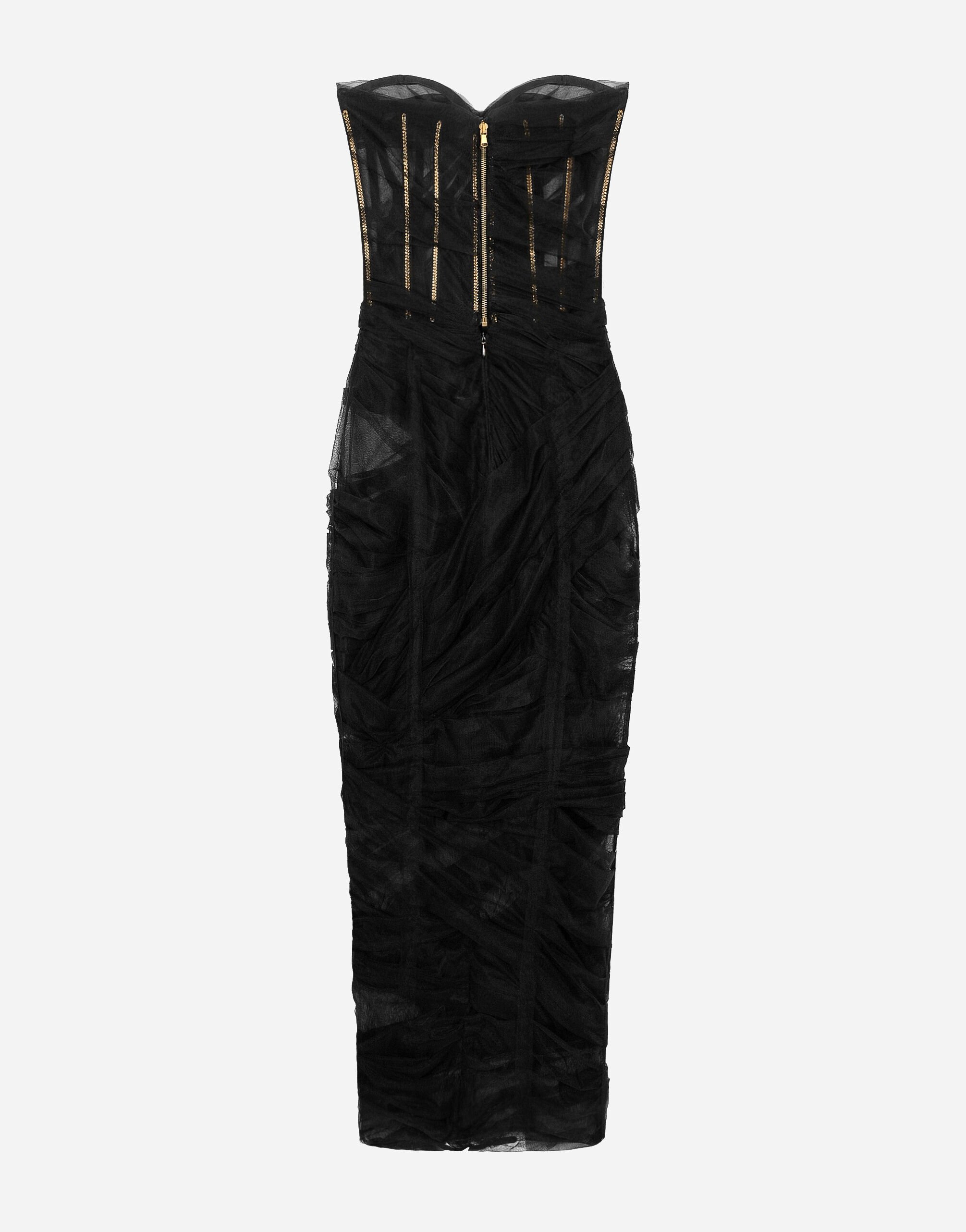 Tulle calf length corset dress with draping in Black for Women Dolce Gabbana US