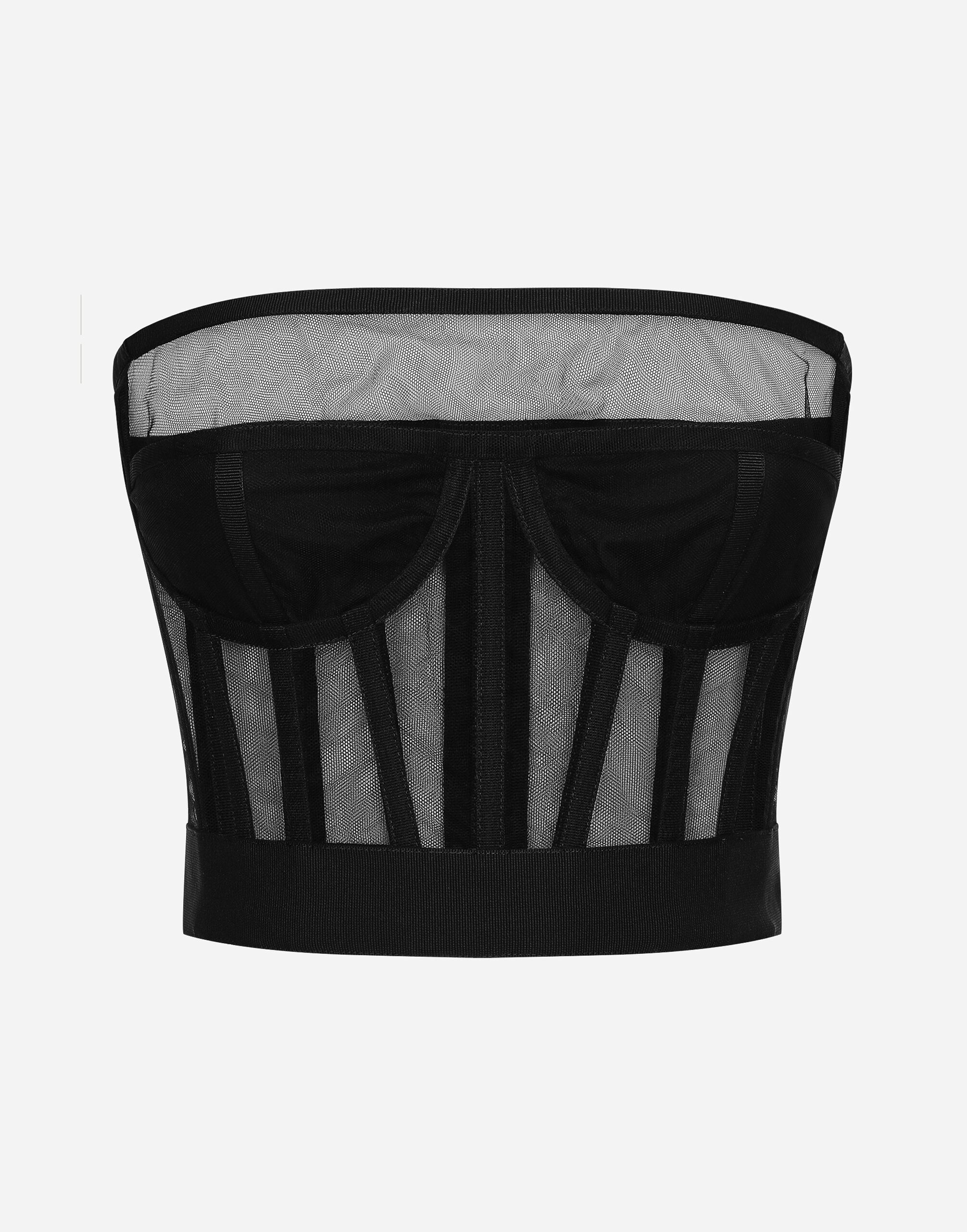 Dolce & Gabbana Top bustier in tulle con stecche Nero VG6186VN187