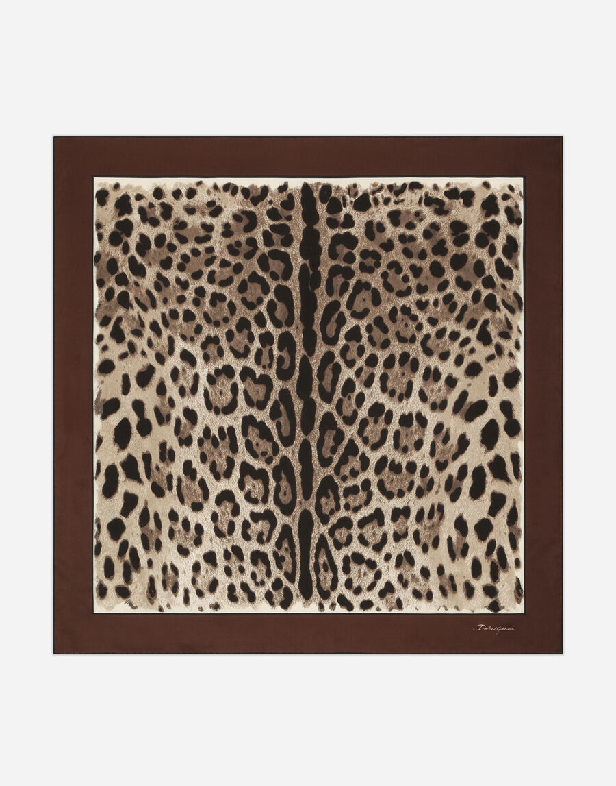 Leopard-print twill scarf (90x90)