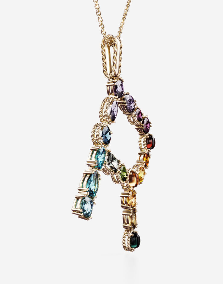 Dolce & Gabbana Pendente R Rainbow Alphabet con gemme multicolor Oro WAMR2GWMIXR