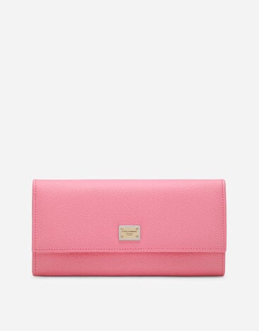 Dolce & Gabbana Dauphine calfskin wallet with branded tag Transparent pink VG446BVP830