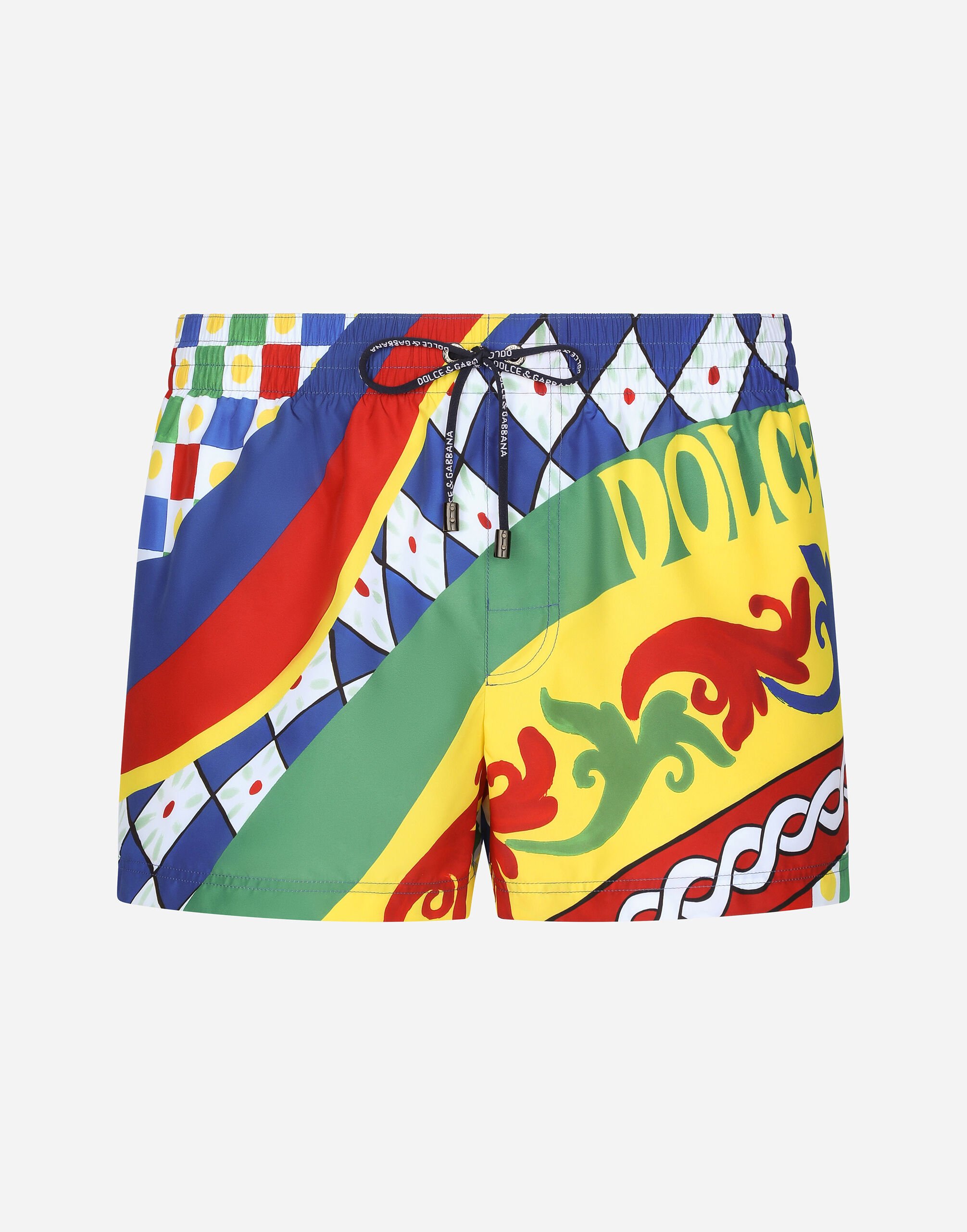 Dolce & Gabbana Short swim trunks with Carretto print White VG6184VN287