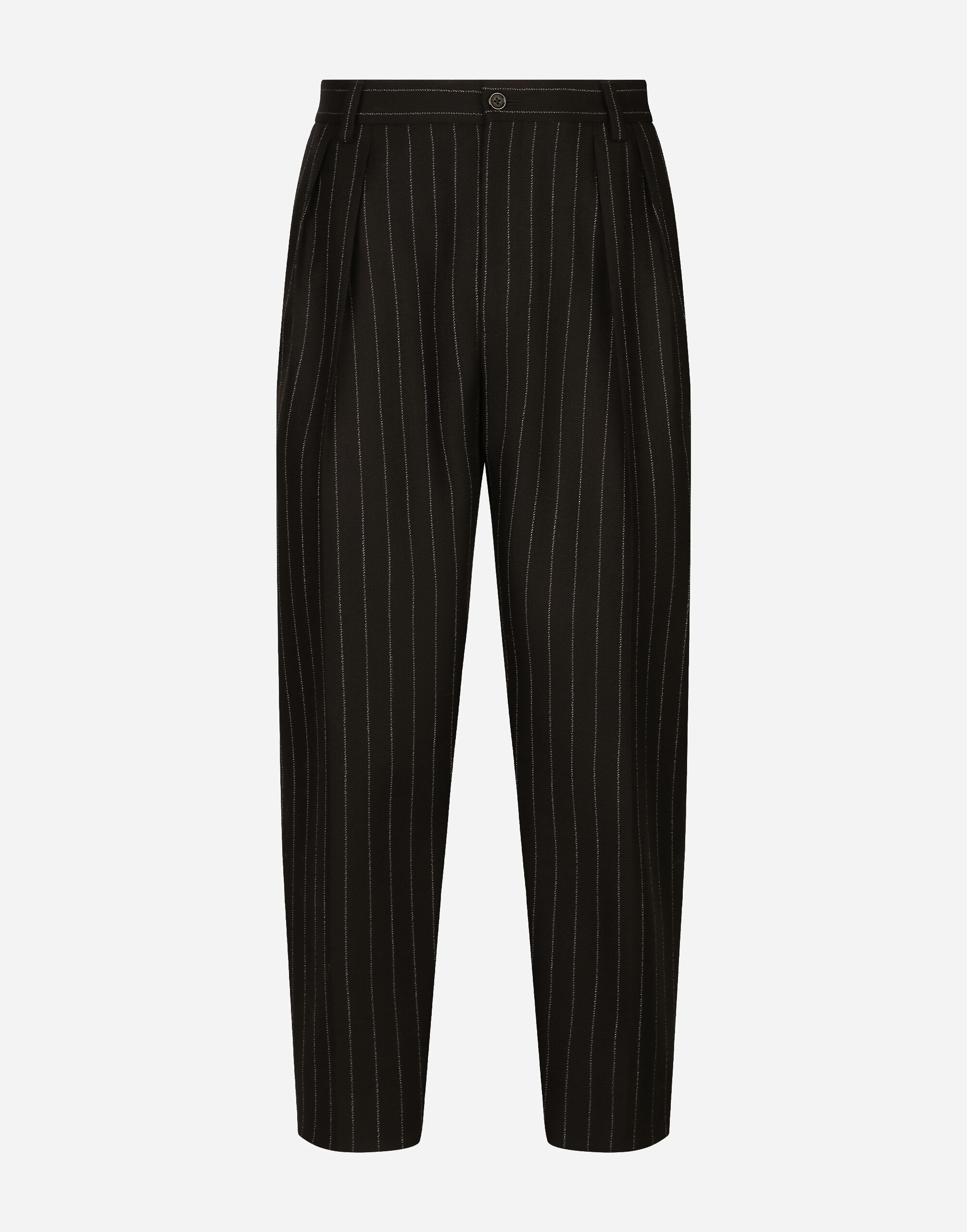 pinstripe wool trousers