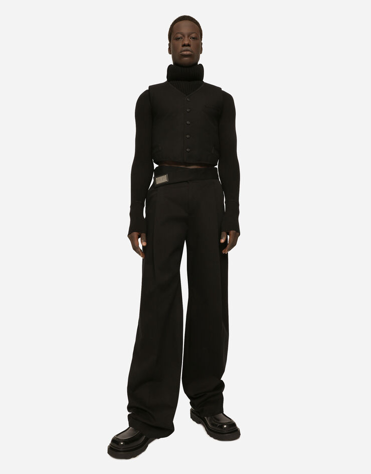 Dolce&Gabbana سروال قطني مرن ببطاقة شعار أسود GZ89ATFUFGA