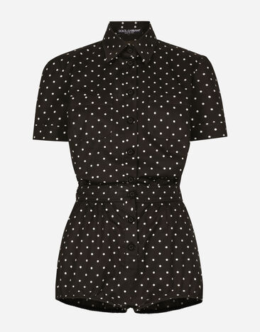 Dolce & Gabbana Cotton playsuit with polka-dot print Black F4CT6THLMLQ