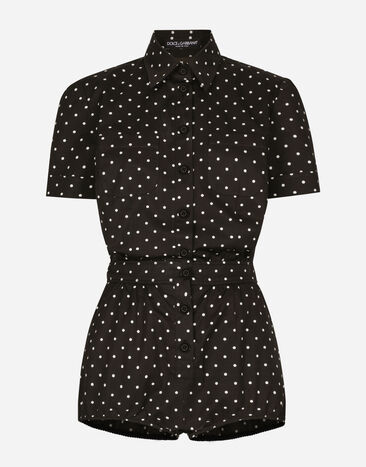 Dolce & Gabbana Kurzer Jumpsuit aus Baumwolle Punkteprint Drucken F6JHZTHS5R6